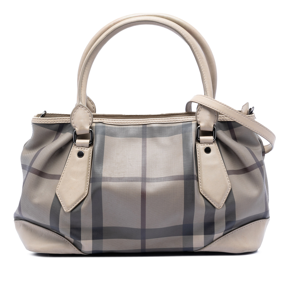 Pre-Loved Burberry Smoke Check Coated Canvas Heathcliff Satchel - Picture 1 of 7